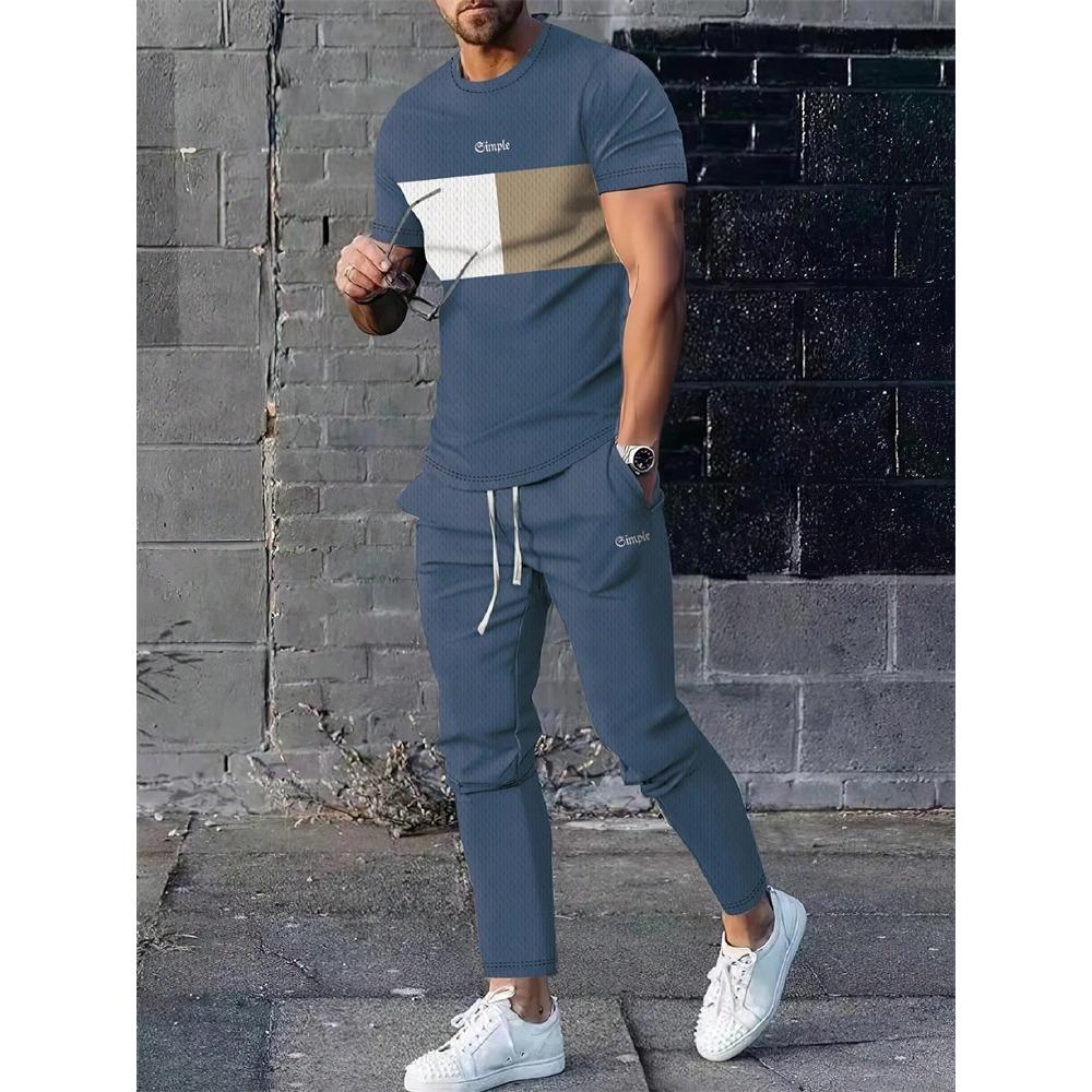 Autumn Fashion Round Neck Short-sleeved Shirts And Casual Long Pants, Urban Street Loose And Casual Fashion Men's Set