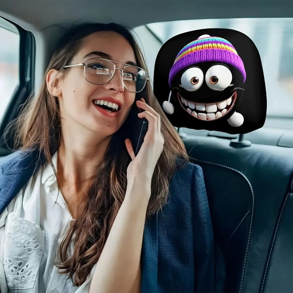 2PCS Fun Grandma Face Car Head Pillowcase Elastic Car Headrest Covers Vehicle