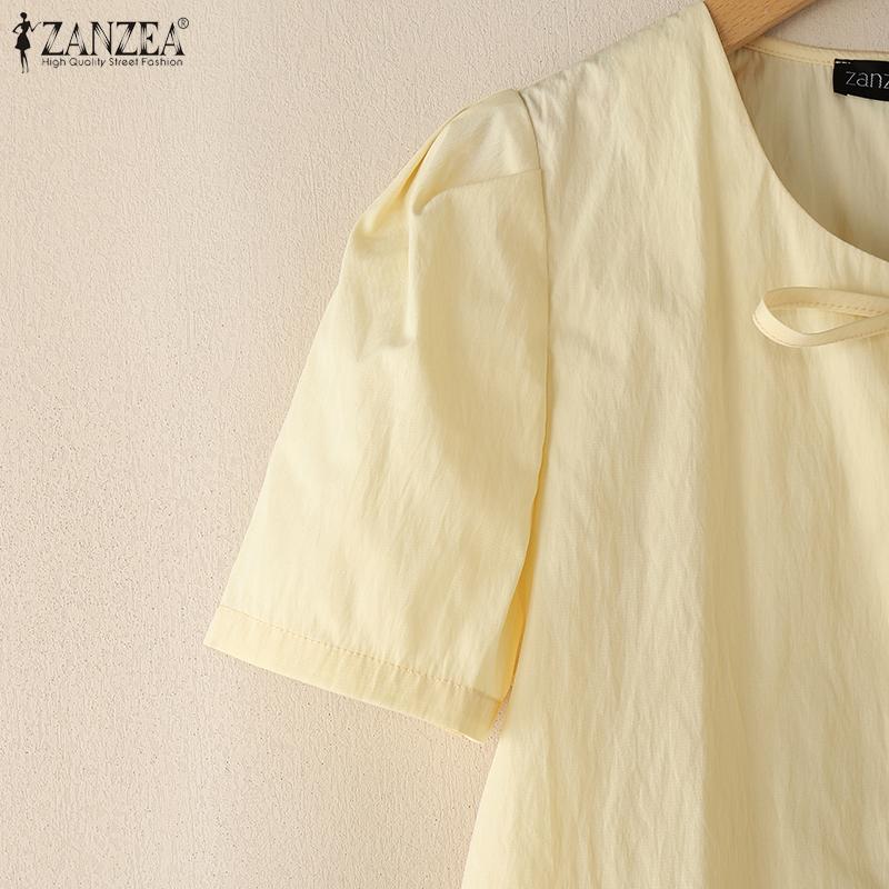 ZANZEA Women Summer Lace Up O-neck Casual Short Sleeve Cover Up Cropped Blouse