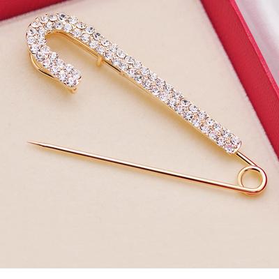 Fashion Metal Pin Rhinestones Brooches Gold Color Silver Safety Pin Zircon Large Crytal Clips for Women