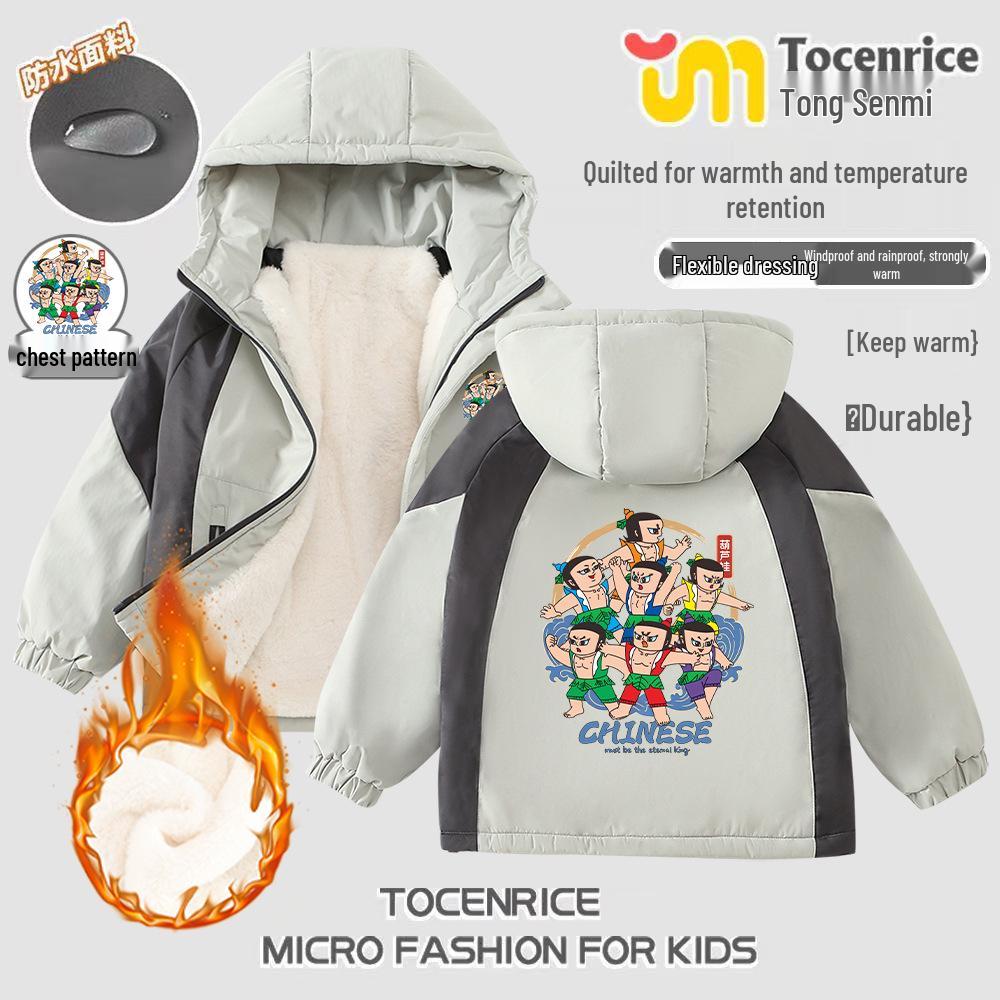 Unisex Children s Winter Windbreaker: Cartoon Print, Rabbit Fur Inner, Quilted Padding, Warm & Cozy 140