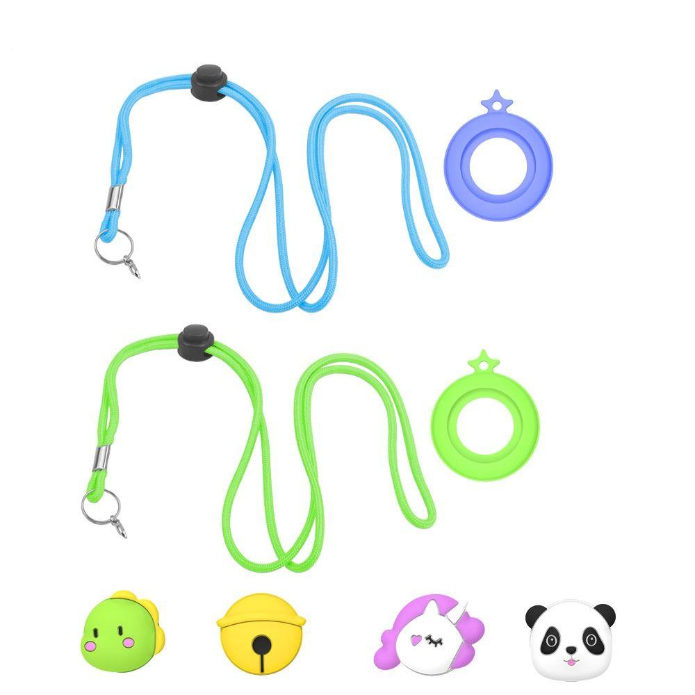 Silicone Kids Necklace with 4 Pack Cartoon Cap Necklace Holder Soft Protective Cover for AirTag
