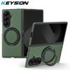 KEYSION 360° Rotating Magnetic Ring Stand PU Leather Case for MagSafe for Samsung Z Fold 7 5G Wireless Charging Phone Back Cover