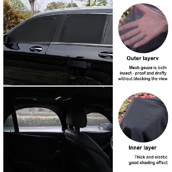 4PCS Car Window Shades With Zipper,Breathable Car Window Cover Baby Window Shades For Car,Camping Essentials Side Window Sun Shade For Privacy