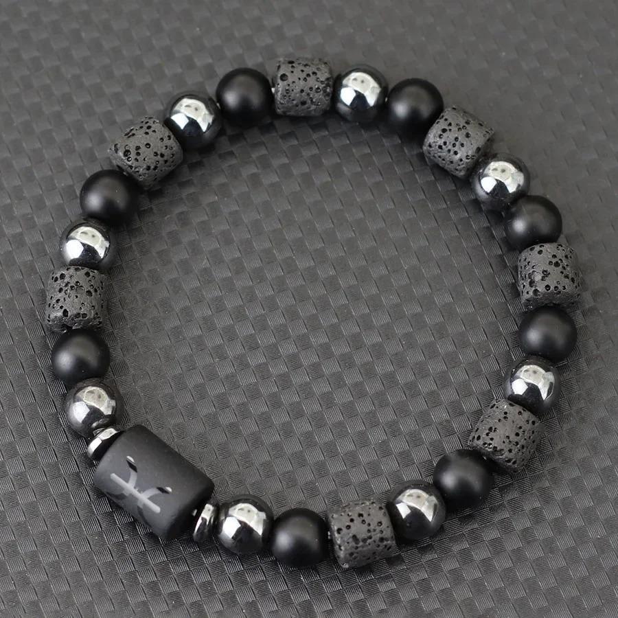 Unique Twelve Constellations Bracelet Men Women Natural Volcanic Rock Onyx Hematite Beaded Healing Braslet Leisure Couple Joias