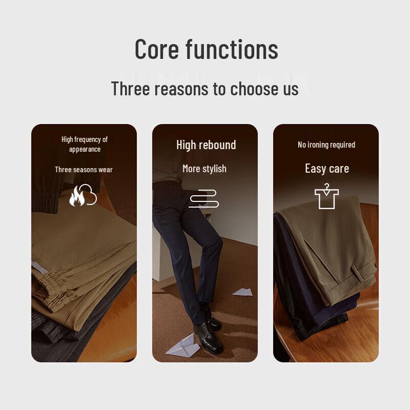 Goldlion Men's High-Rebound Easy Care 4-Way Stretch Business Casual Trousers