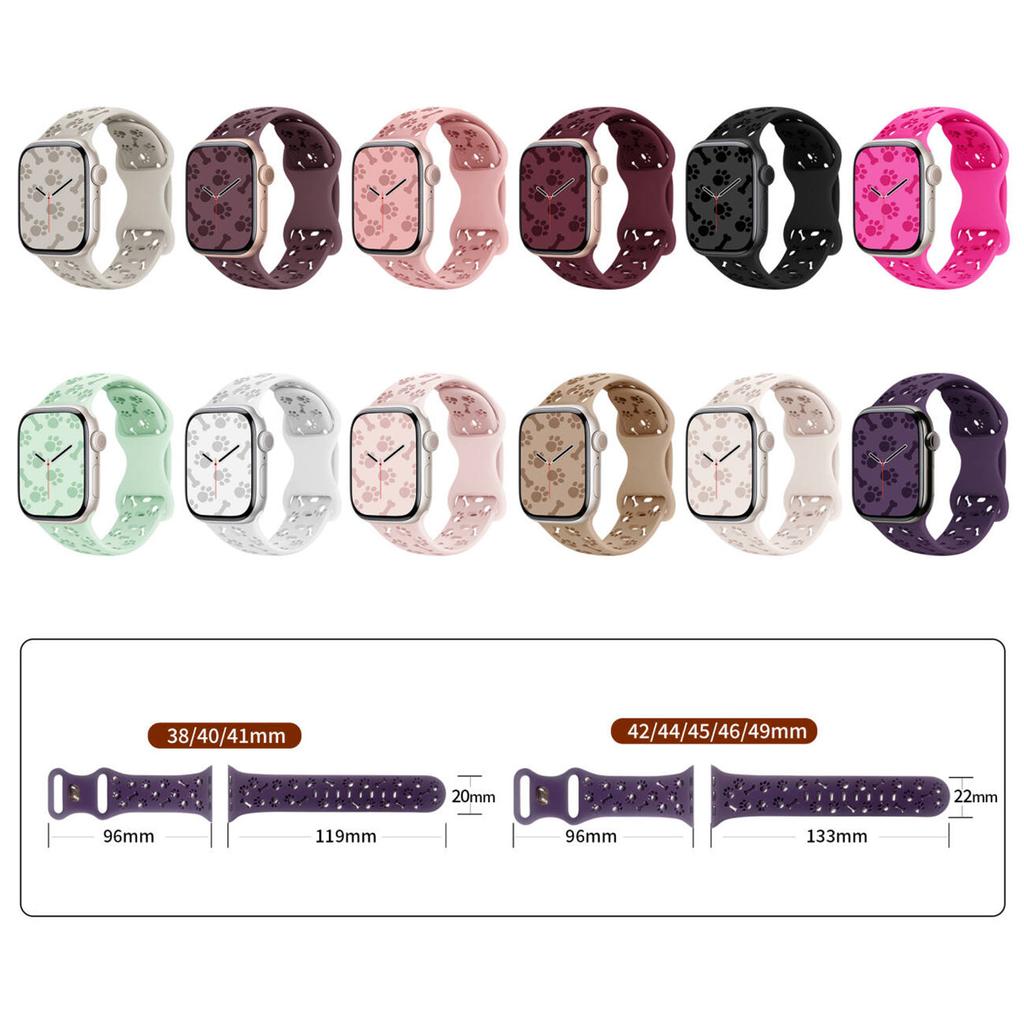 Silicone Band For Apple Watch Series 10 9 8 7 SE 6 5 4 3 2 1 42mm 41mm 40mm 38mm Dog Paw Bone Design Watch Strap