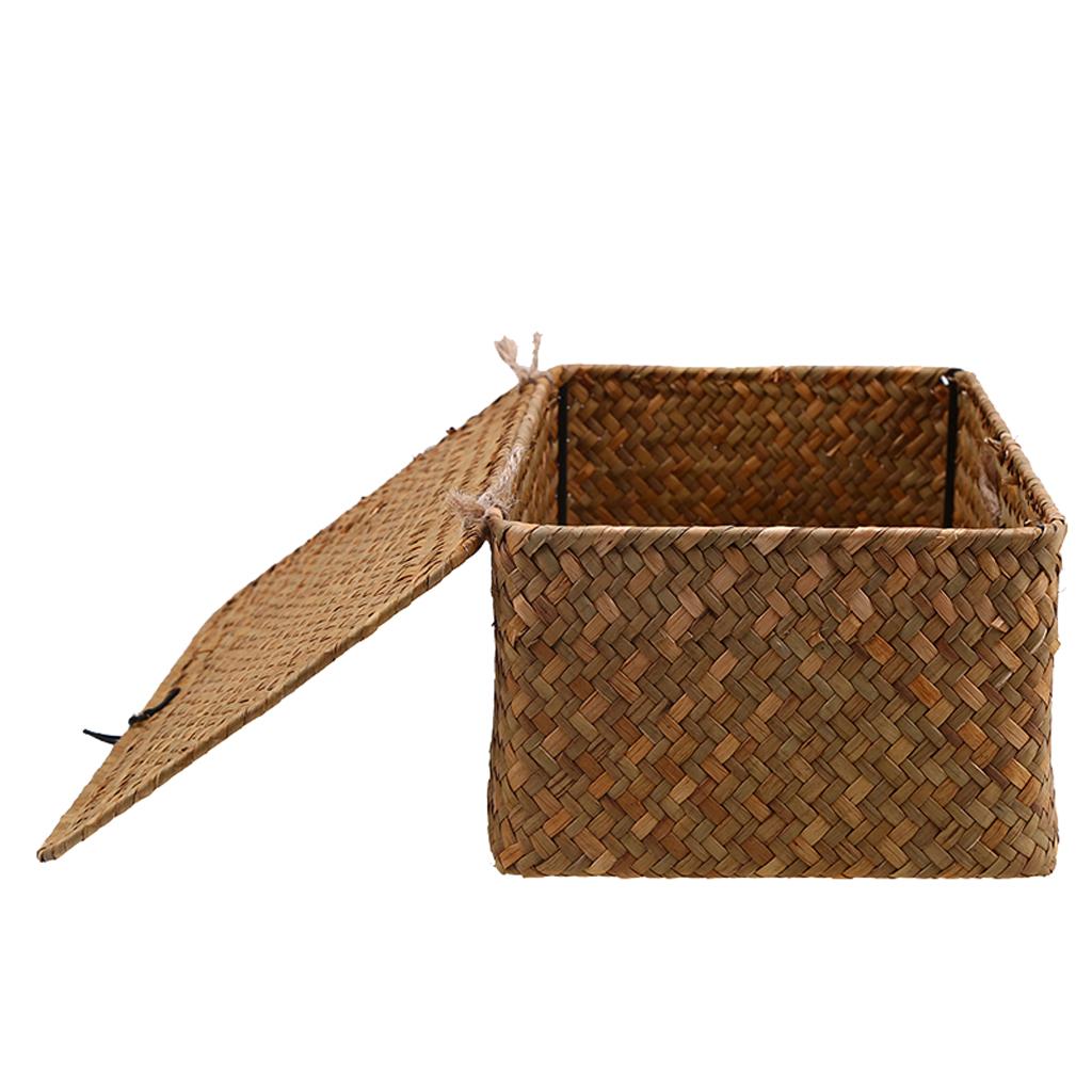 Seagrass Storage Basket with Lid for Kitchen Bedroom & Home Living 3 Sizes