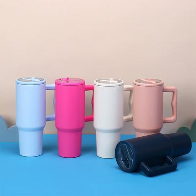 40oz Straw Double-Layer Insulated Cup with Handle Travel Vacuum Flask Stainless Steel Vacuum Thermal Insulated Mug for Women Men