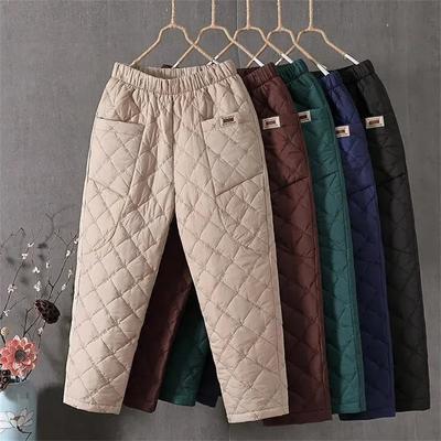 Winter Baggy Dons Katoen Harem Broek Warm Elastisch Hoge Taille Dames Casual Broek Sneeuwkleding Dik Enkellengte Effen Broek