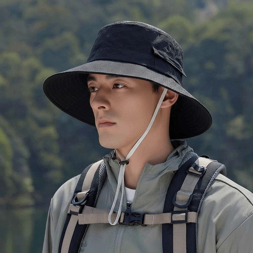 Drawstring Sunshade Fishing Hat Nylon Sunscreen Basin Cap Sun Cap Men's Fisherman Hat Summer