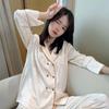 Ice Silk Women's Pajamas - Spring/Autumn Long Sleeve with Jacquard Pattern, Chinese-Style Retro Elegance, Button-Front Silk Loungewear