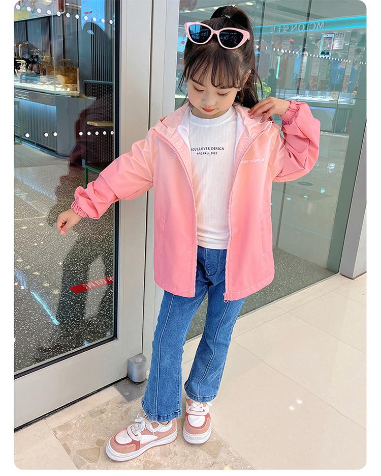 Hooded Big Kid Gradient Color Casual Sports Windbreaker Jacket Children Outdoor Outerwear