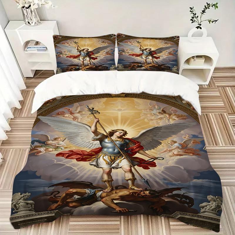 3pcs Archangel Michael Duvet Cover Set - Machine Washable, Includes 1 Cover and 2 Pillowcases, No Core Included Yy251013150