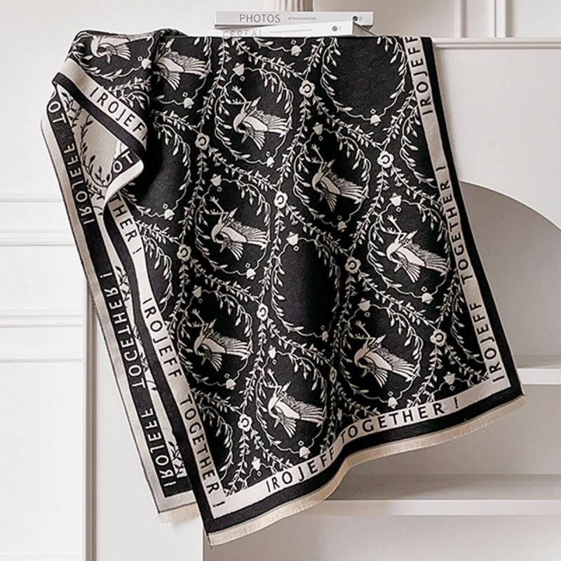 Elegant French Vintage Butterfly Print Faux Cashmere Scarf Women Warm Thick Wrap Shawl Office Winter