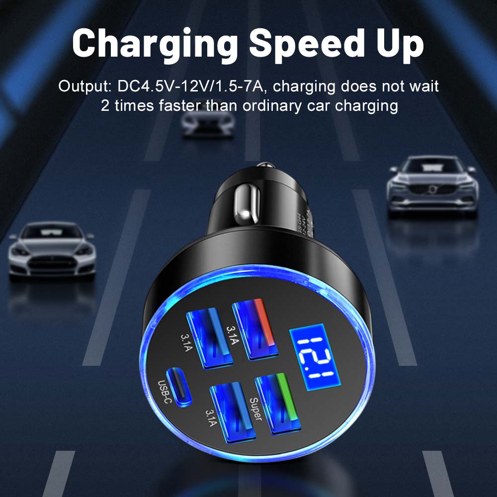 Total 150W 5 Ports USB Car Charger For iPhone Xiaomi  Mobile Phone Charger Adapter In Car