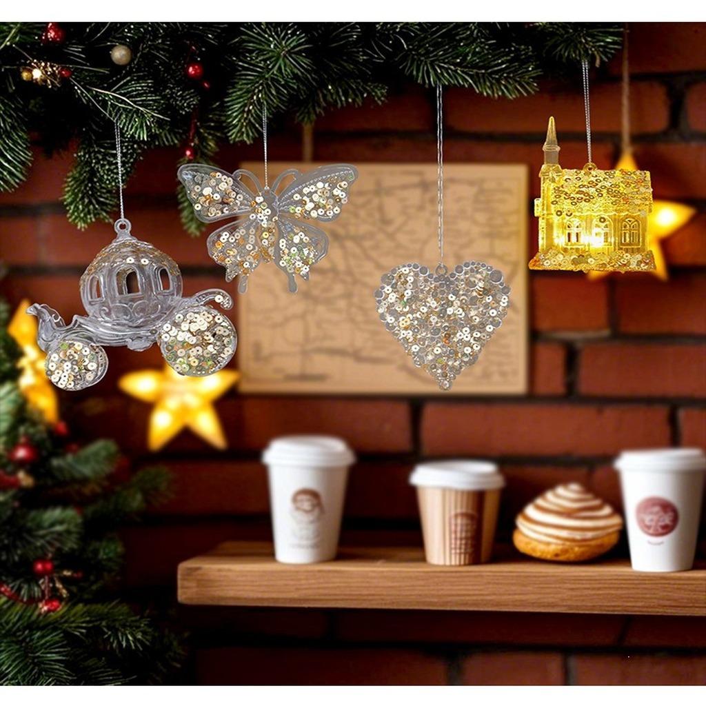 Acrylic Sequin Christmas Decorations Transparent Glitter Three-dimensional Snowflake Hanging Ornaments Christmas Tree Pendant