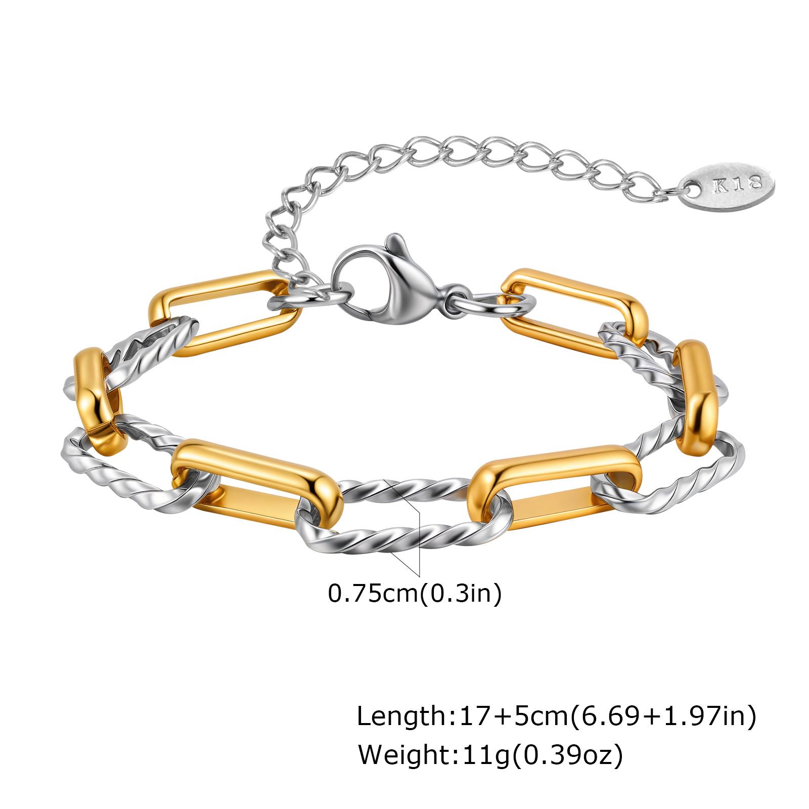 

Minimalist Chain Bracelet Stackable Gold Silver Mixed Color Stainless Steel Jewelry Paperclip Dainty Bracelet For Women Mom Gift 17-22cm