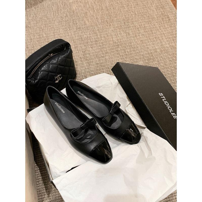 Sheepskin Version~ Leather French Bow Square Head Mary Jane Shoes Women's Autumn New Flat-bottomed Small Fragrant Ballet Shoes