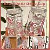 Bow Tie Plastic Straw Cup Cute Pink Cup Tumbler Mason Jar Shaped Water Bottle With Lids For Iced Coffee Juice Drinking Cup Gift