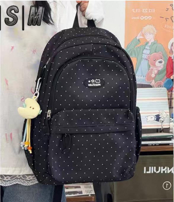 Schoolbag Small Fresh Sweet Cute Japanese College Wind Polka Dot Backpack Junior High School Students Casual Light Large Capacity Backpack