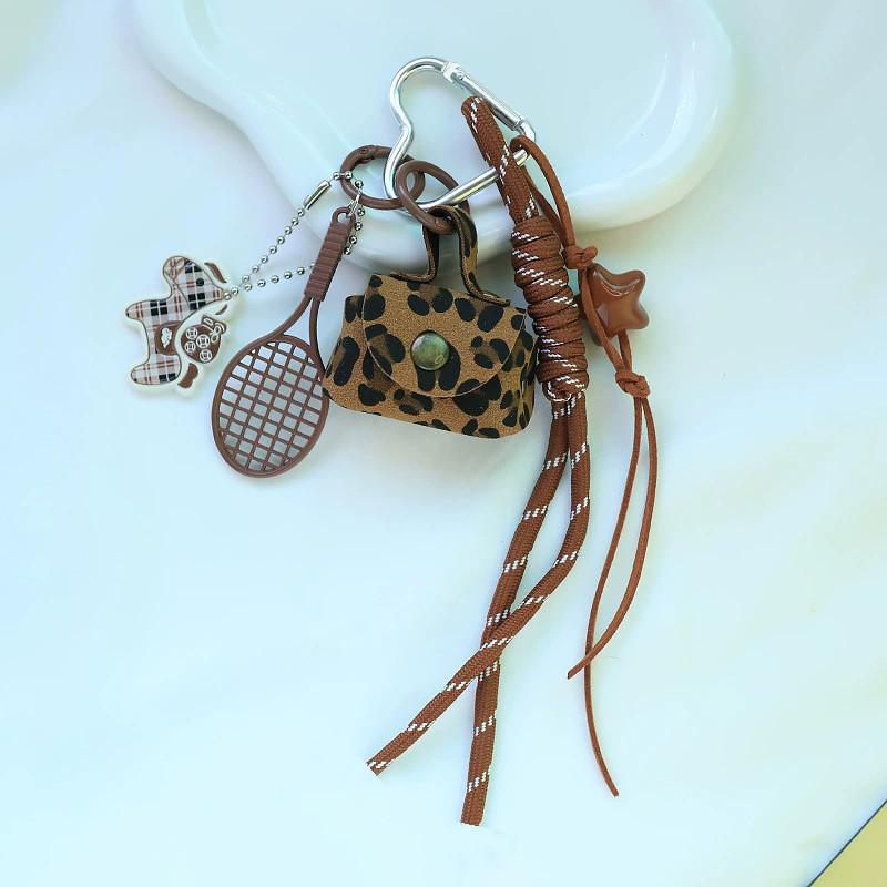 Yogodlns Trendy Leopard Print Mini Purse Keychain Bag Pendant Accesories for Backpack Maillard Braid Rope Charm Decor Accessories