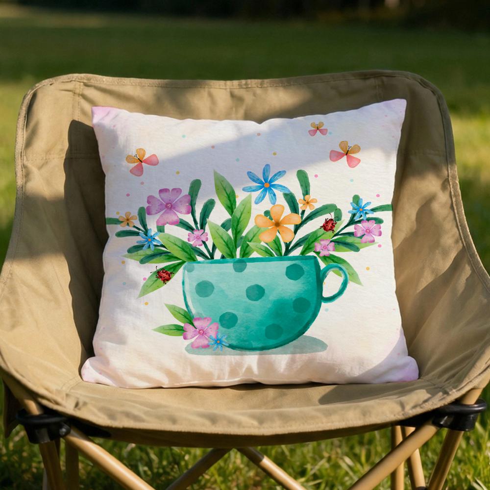 Painting Cup of Flowers Cushion Cover Soft Reversible  Durable Pillow Cover  MultiScene Use for Home  Car Daily Comfort
