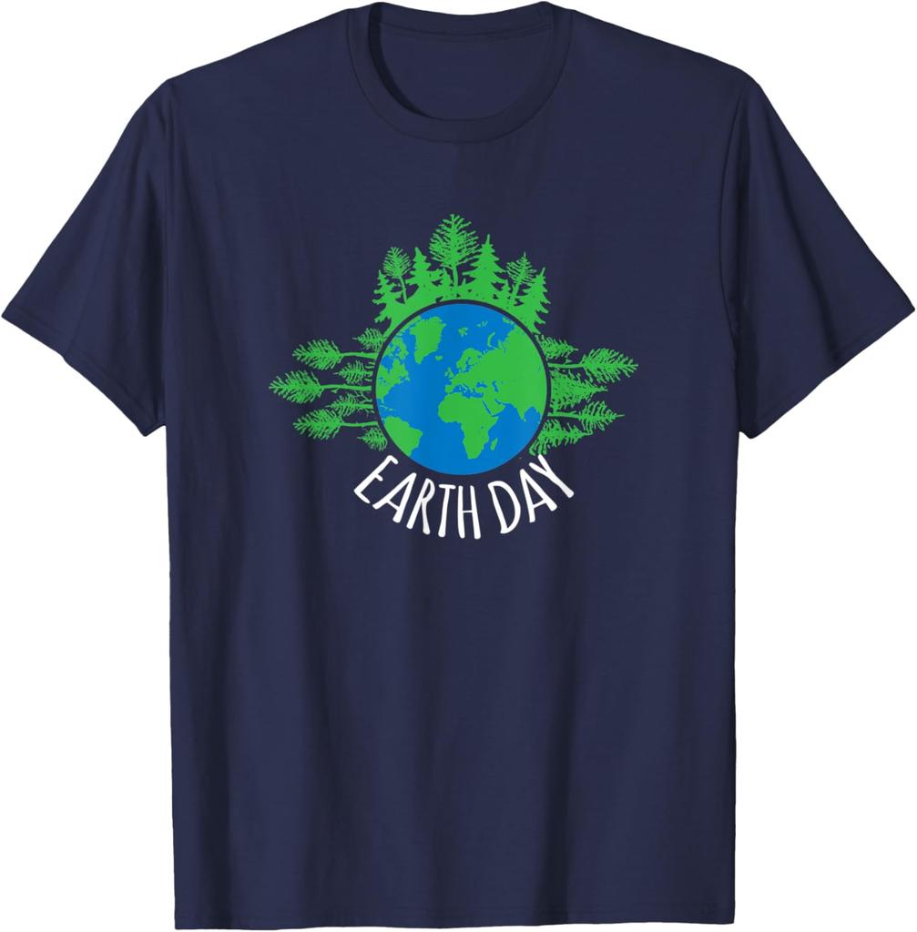 Earth Day Globe Trees Graphic Tee Nature Lover Casual Short Sleeve TShirt Men