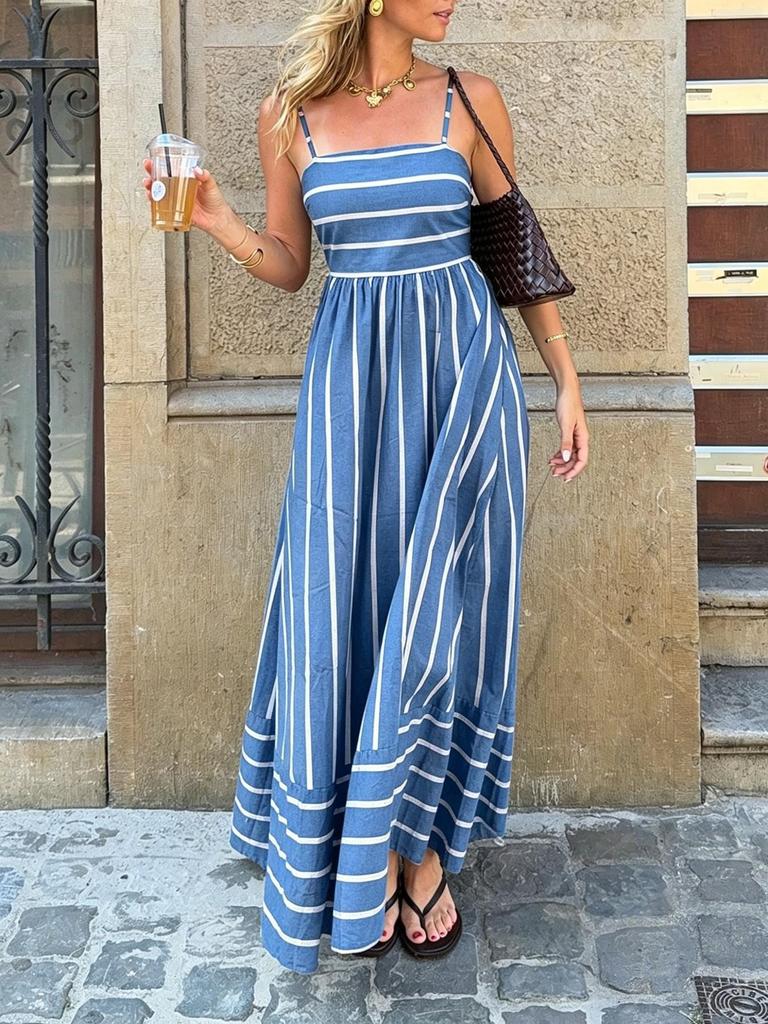 Fashion Striped Camisole High Waist Irregular Long Dress For Women