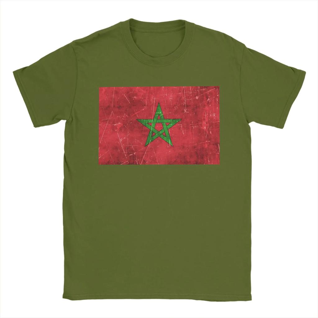Morocco Vintage Aged And Scratched Moroccan Flag T Shirt For Unisex Cotton Tshirt Round Collar Tee Shirt Short Sleeve Tops Summer