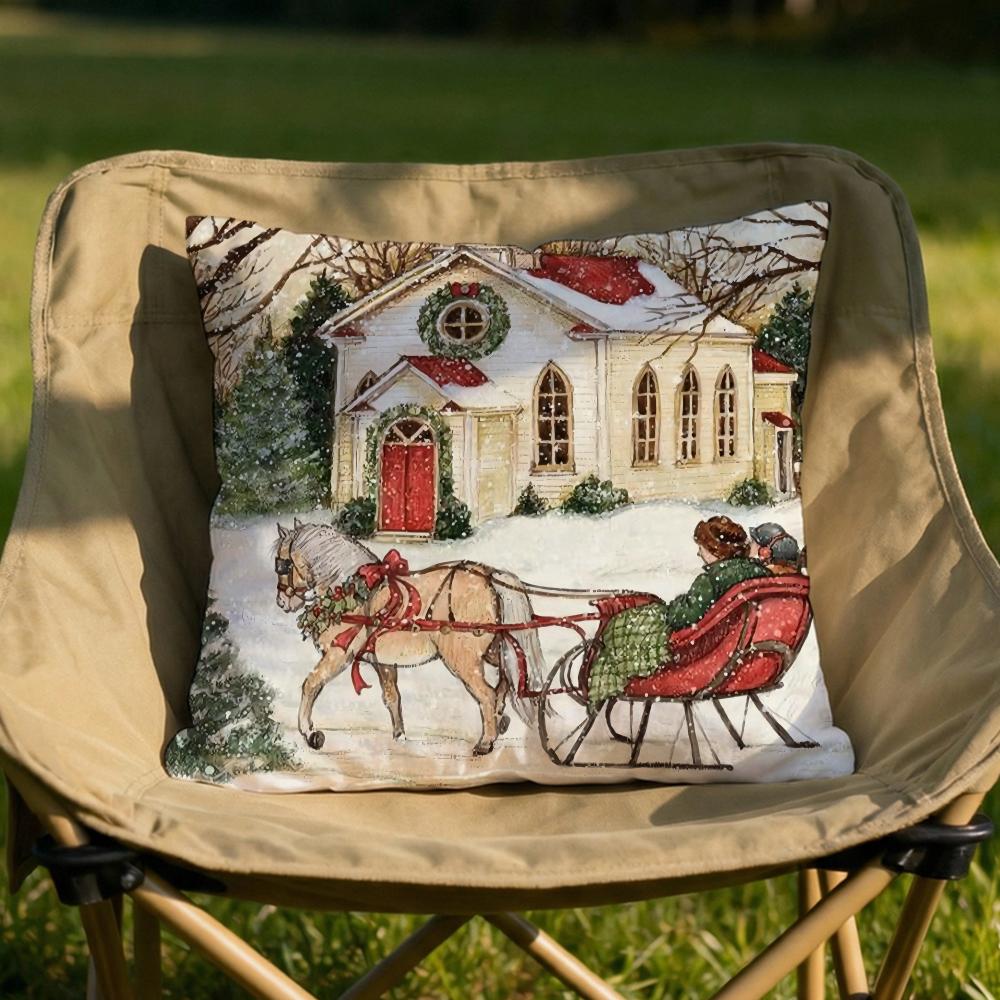 Christmas Red Candle Cushion Cover Soft Reversible  Durable Pillow Cover  MultiScene Use for Home  Car Daily Comfort