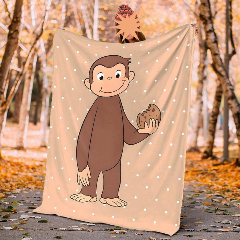 Curious George Flannel Blanket Soft Warm All-Season Throw, Design for Camping, Car Travel, Hiking Sofa, Bed, Office Perfect Gift for Parties