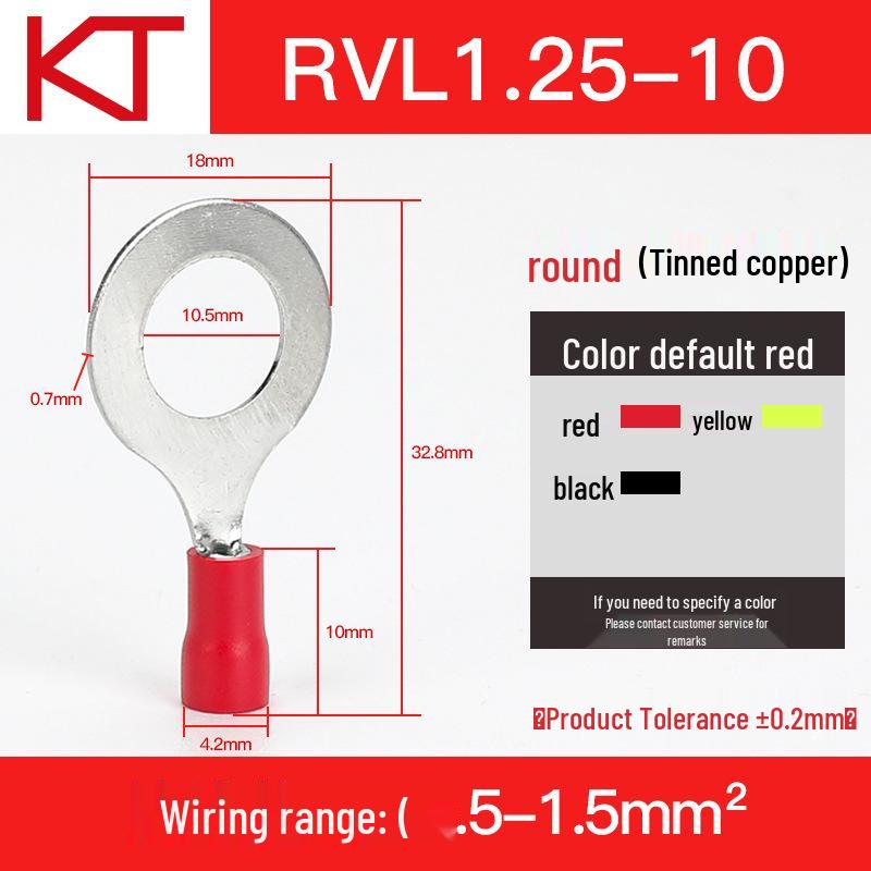 Kaisheng Round Pre-insulated Copper Terminal Lug RV1.25-3.5-4-5-6-8-10-12