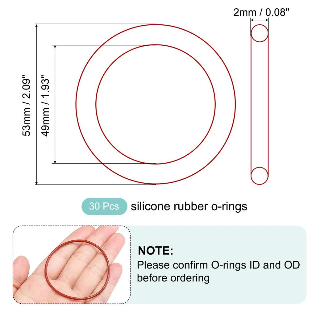 uxcell Silicone O Ring 49mm ID 53mm OD 2mm Width Meter VMQ Sealing Gasket