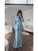 2025 Spring Elegant Retro Women's Solid Color Long Sleeve Top and Skirt Set