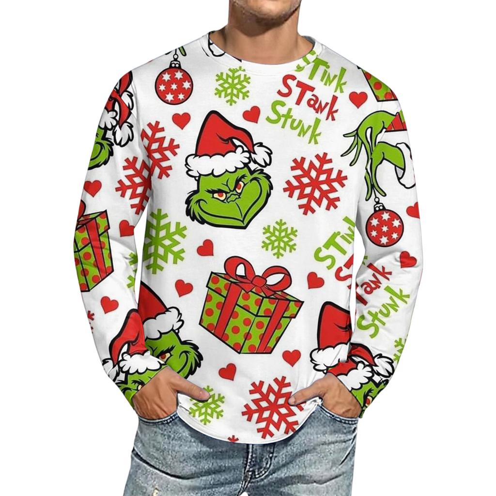 Men's Christmas Printed Imitation Cotton Long-sleeved Shirt