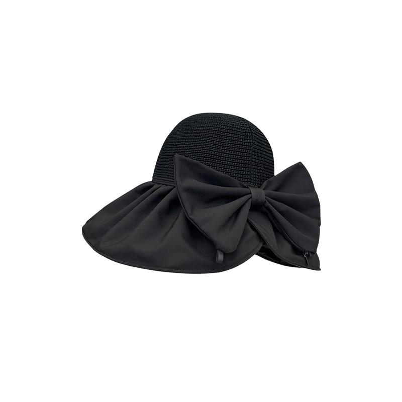 

Fashionable Foldable Ladies Straw Hat With Large Bow Detail And Uv Protection For Summer чорний