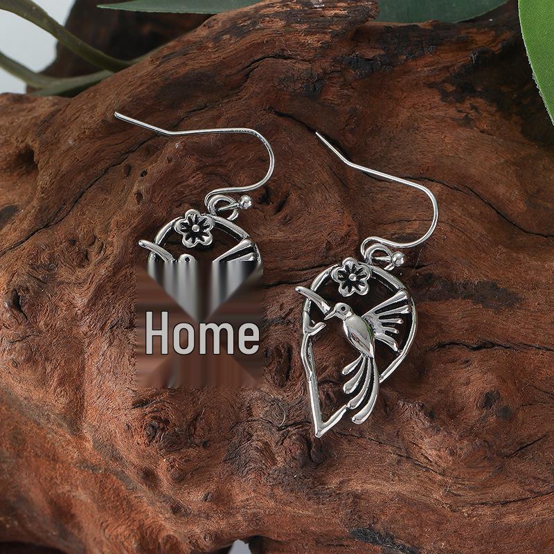 Retro Hummingbird Flower Earrings - Hip Hop Style, Versatile Street Fashion Accessories