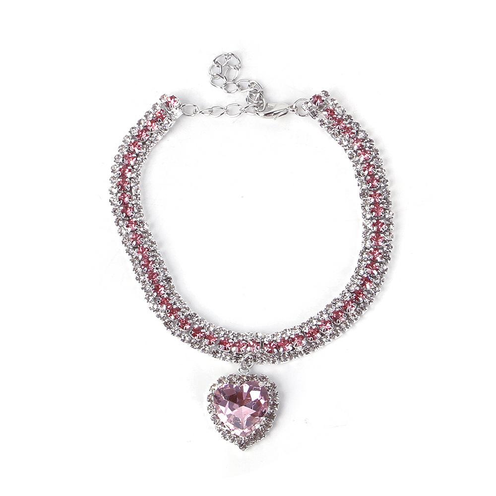 Pet Diamond Necklace Heart Diamond Pendant Collar, Neck Ring Cat Jewelry Teddy Small and Medium Dog Collar
