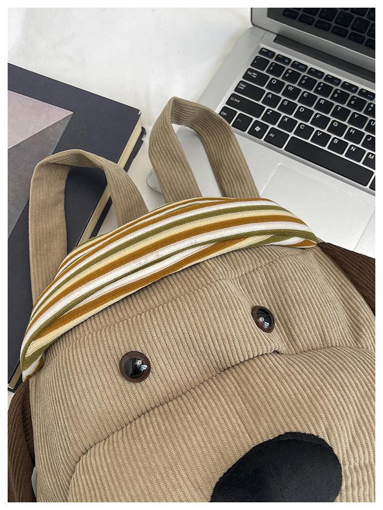 Versatile Striped Brown Cartoon Puppy Backpack: Large Capacity School & Travel Bag