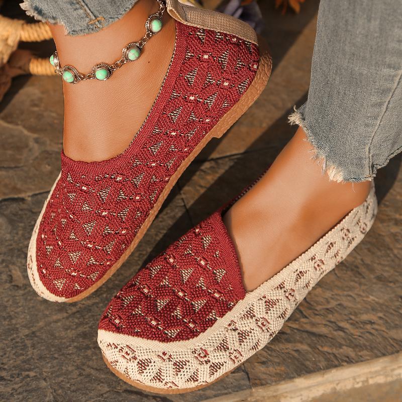 fashion New Women Round Toe Flat Shoes Solid Color Knitted Slip on Shoes Casual Breathable Ballet Flats Women Flat Shoes Loafers Women