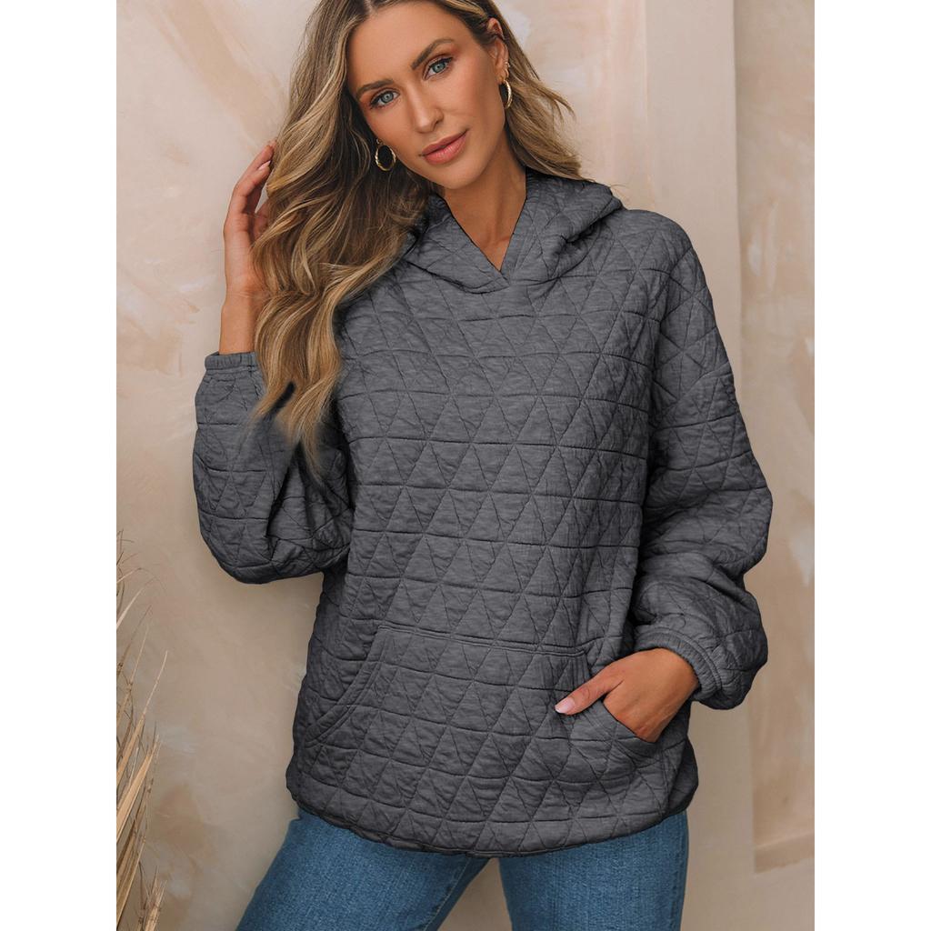 Autumn  Solid Color Women's Hoodie Casual Style Pocket Quilted Long Sleeve Top
