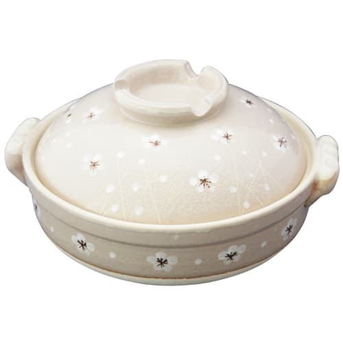 Santo Banko Ware Earthenware Pot (Deep Pot) Pink, Size 8, Serves 3-4, Koume Shino Pattern, 10487