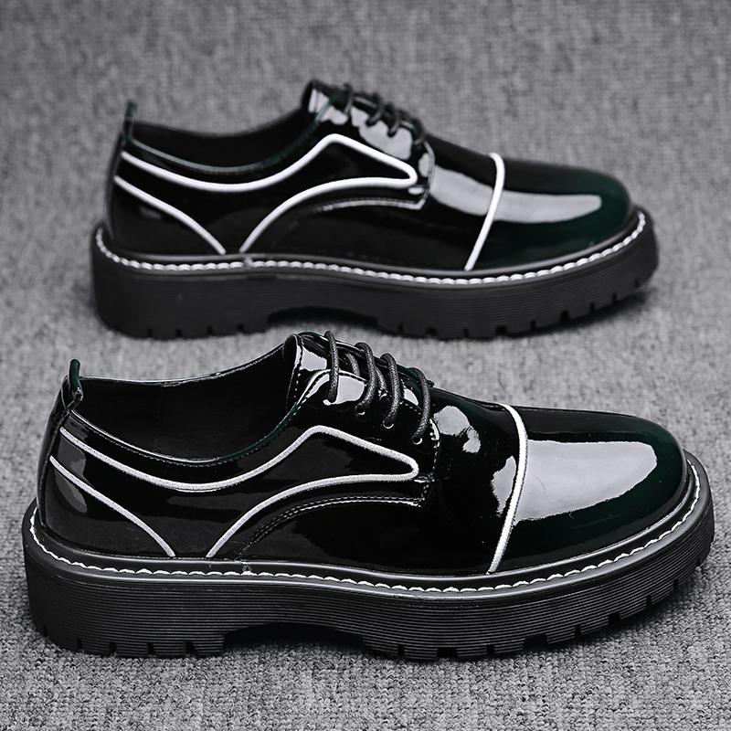Fashion Designer Brand Thick Soled Wear-resistant Men's Shiny Leather Shoes Trend New Men's Low Help Casual Shoes Street Oxford Shoes