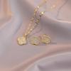 Japanese & Korean Style Four-Leaf Clover Necklace & Earrings Set for Women - Simple, Elegant Design In Titanium Steel
