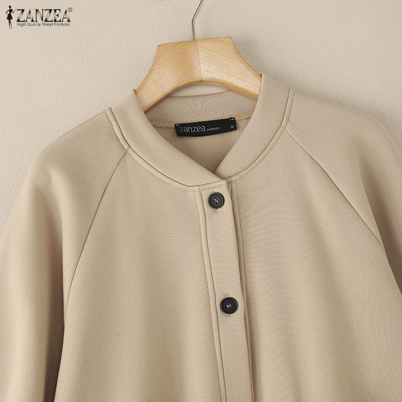 ZANZEA Women Casual Round Neck Long Sleeve Loose Thin Outwear