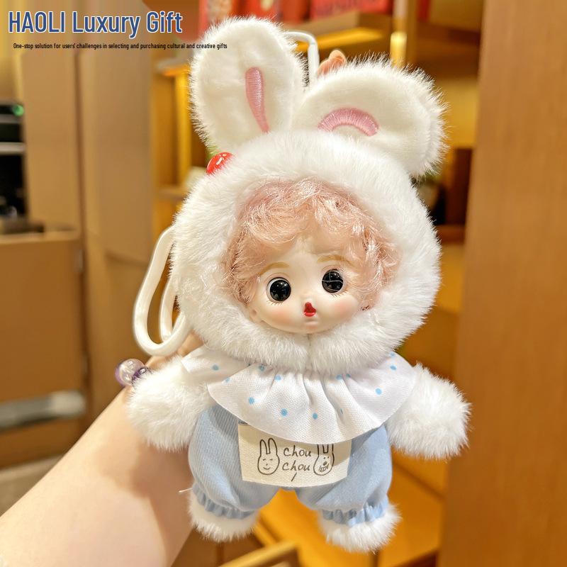Cartoon Rabbit Plush Keychain - Cute Soft Rubber Doll