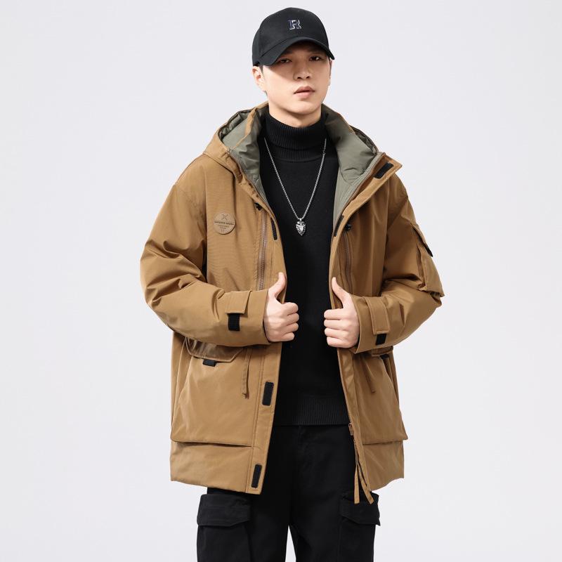 Men's Retro Mid-length Down Parka with Pockets - Trendy, Loose Fit, Plus Size