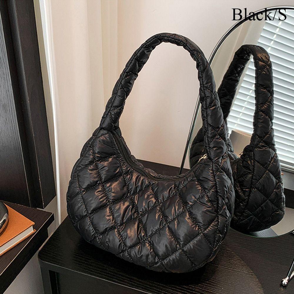 Casual Solid Color Shoulder Bags Large Capacity Down Cotton Padded Quilted Tote Bag Underarm Bags Women Girls