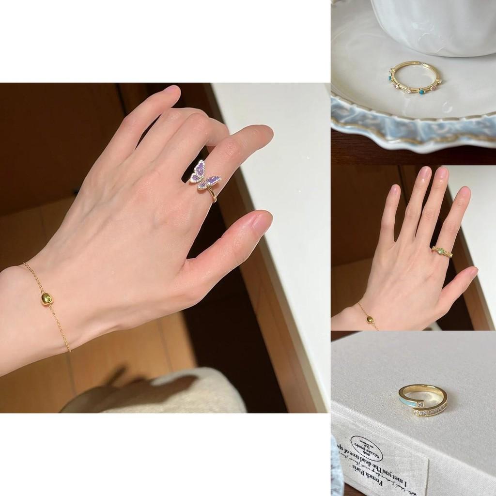 Stylish Geometric Floral Blue Enamel Copper Ring For Women Chic And Versatile Design